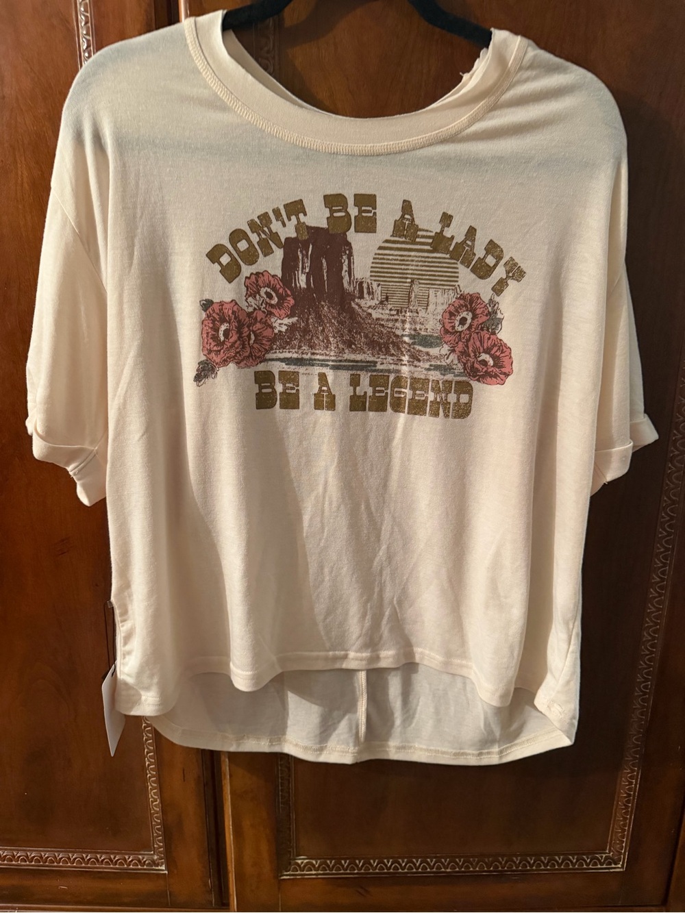 Joyfolie Cream Graphic Tee with Brown Print